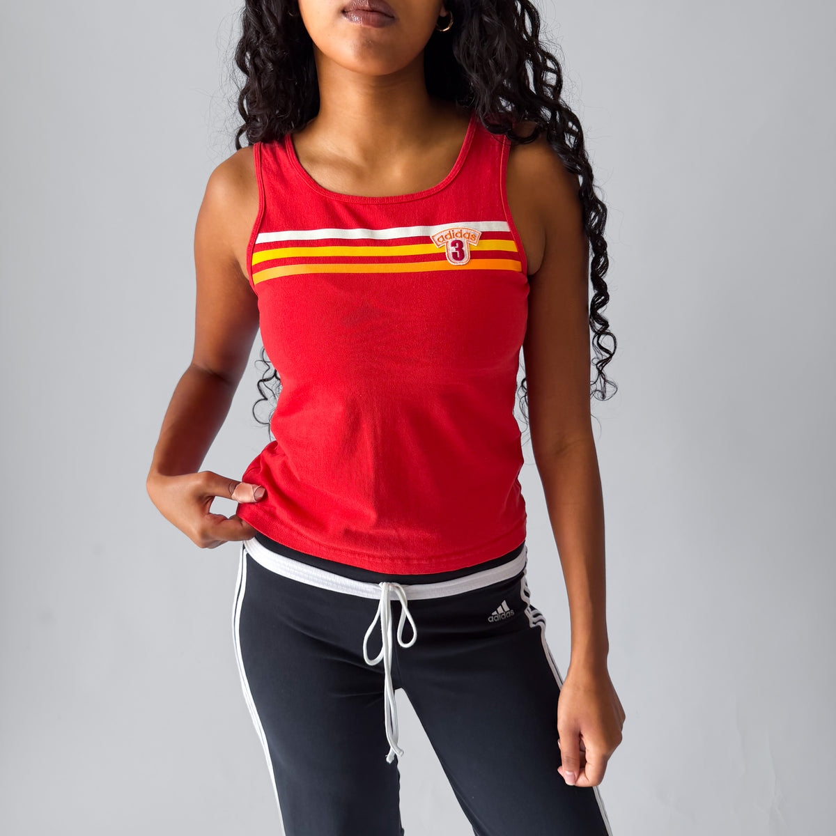 Y2K Adidas Three Stripe Spell Out Tank - S