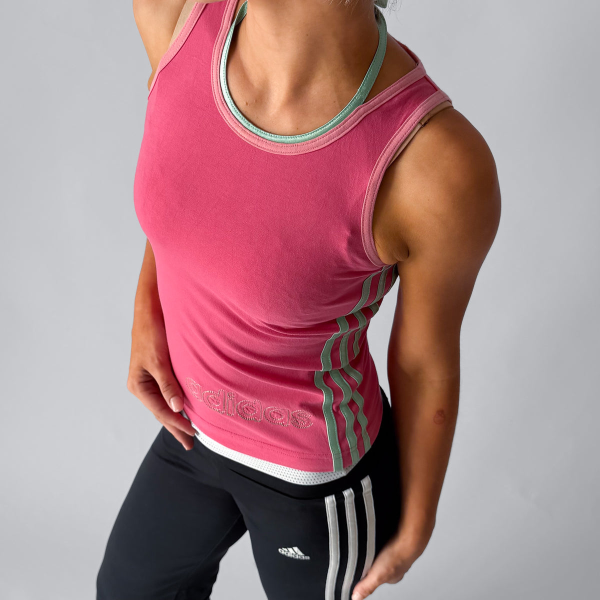 Y2K Adidas Spell Out Halter Activewear Tank - S