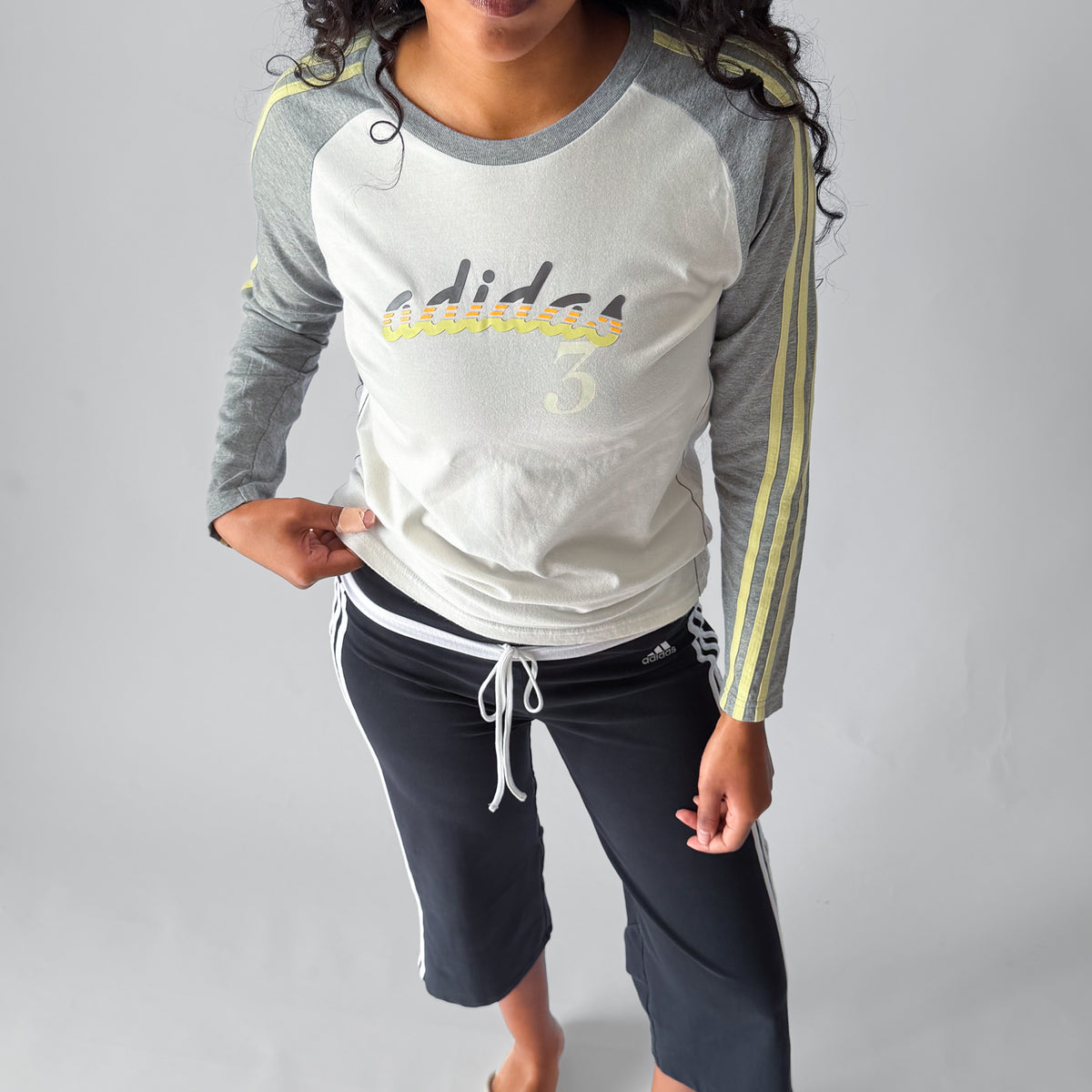 Y2K Adidas Spell Out Raglan Long Sleeve - L
