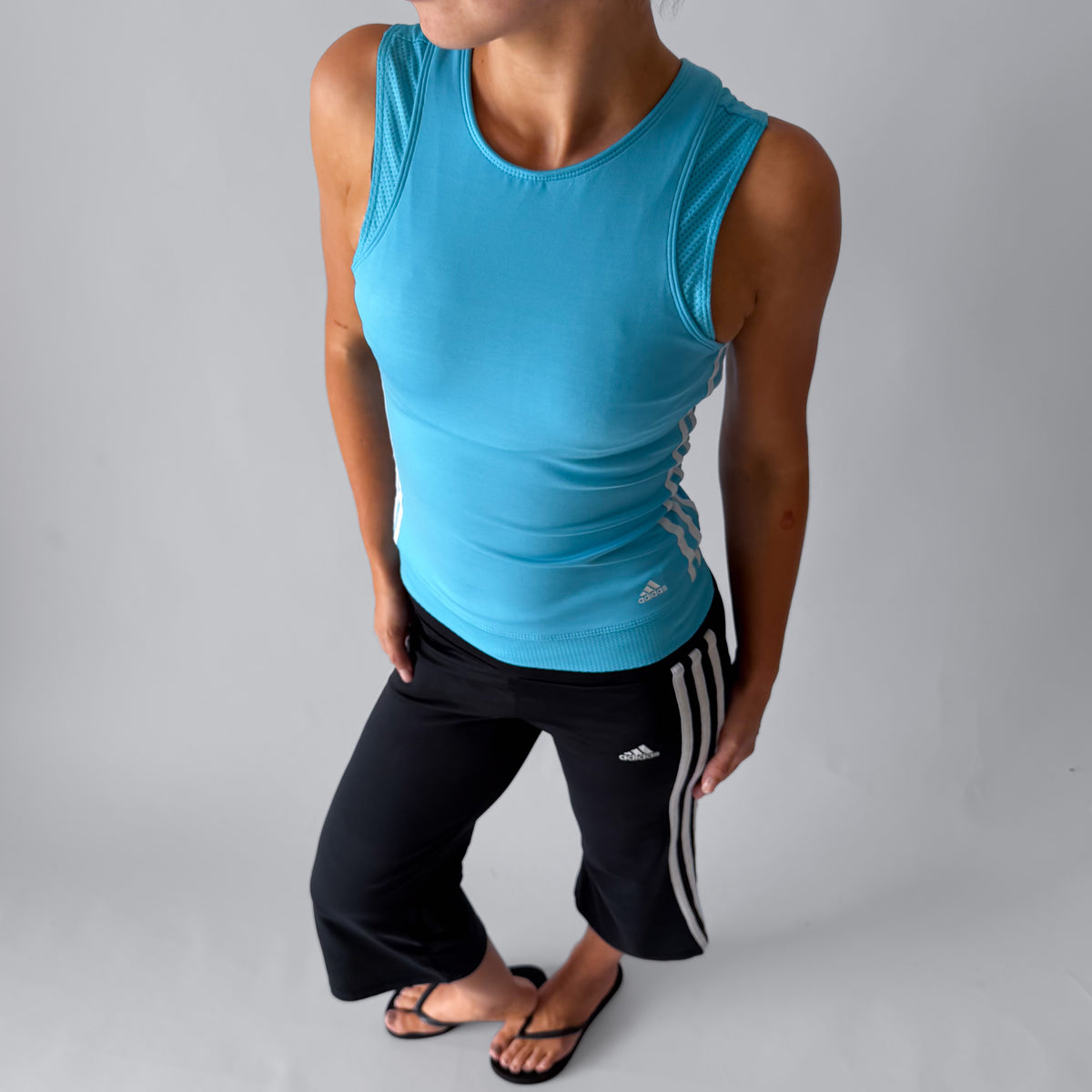 Y2K Adidas Three Stripe Synched Activewear Tank - S/M