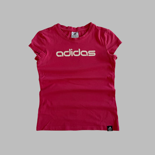 Y2K Adidas Spell Out Fitted Baby Tee - M