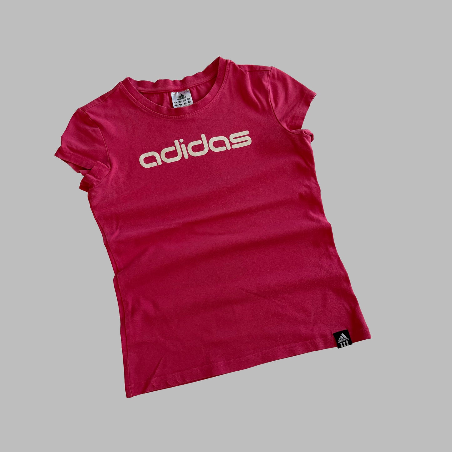 Y2K Adidas Spell Out Fitted Baby Tee - M