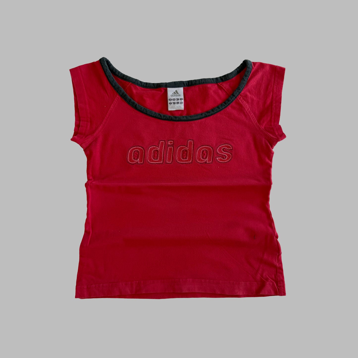 Y2K Adidas Embroidered Scoop Neck Baby Tee - S/M