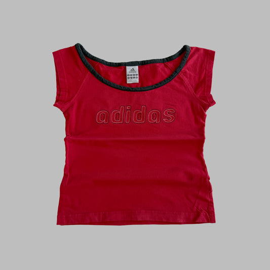 Y2K Adidas Embroidered Scoop Neck Baby Tee - S/M