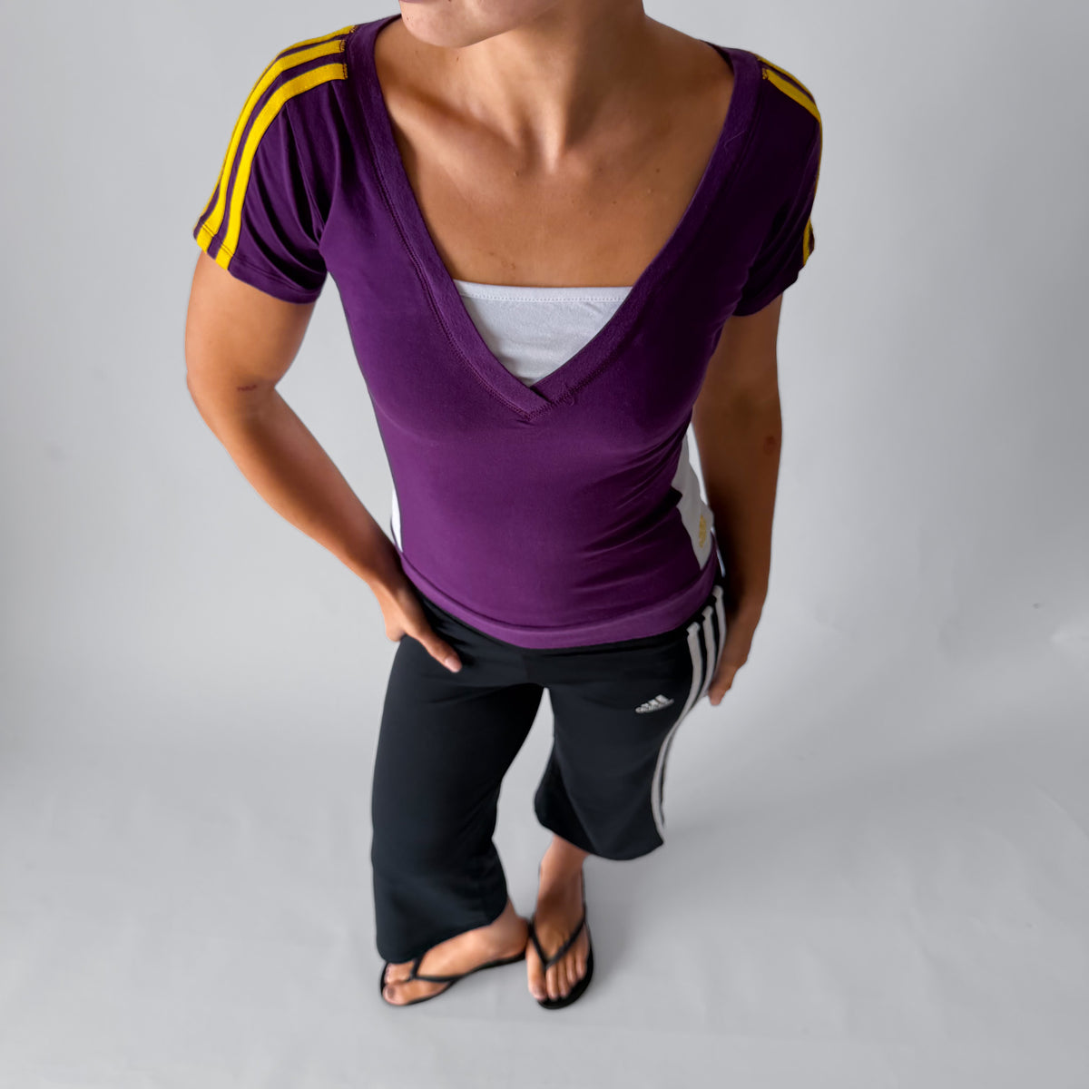 Y2K Adidas Three Stripe Layered Activewear Top - S/M