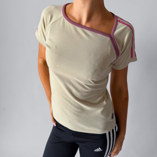 Y2K Adidas Asymmetrical Three Stripe Baby Tee - M