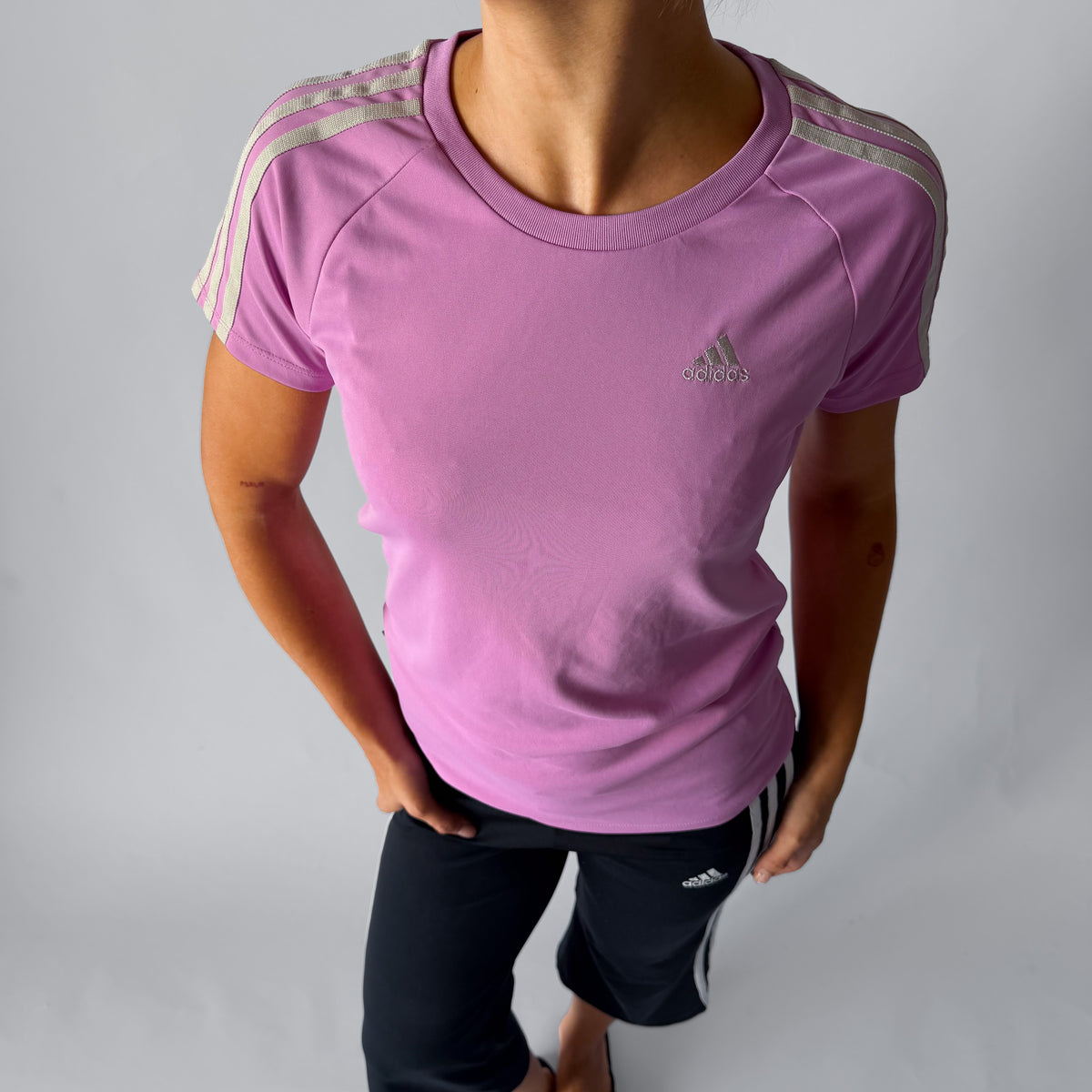 Y2K Adidas Activewear Three Stripe Top - S/M