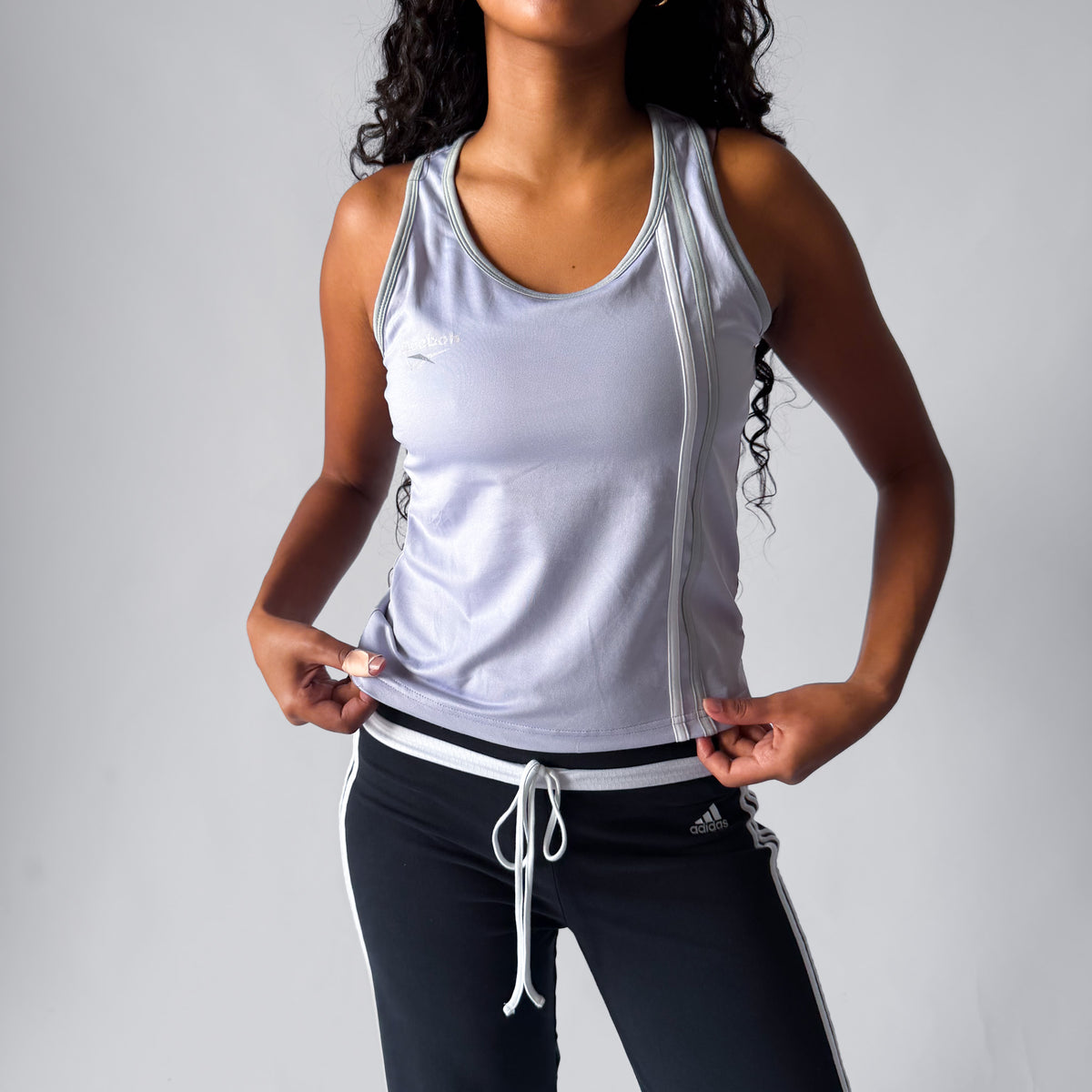 Y2K Reebok Striped Racer Back Activewear Tank - L