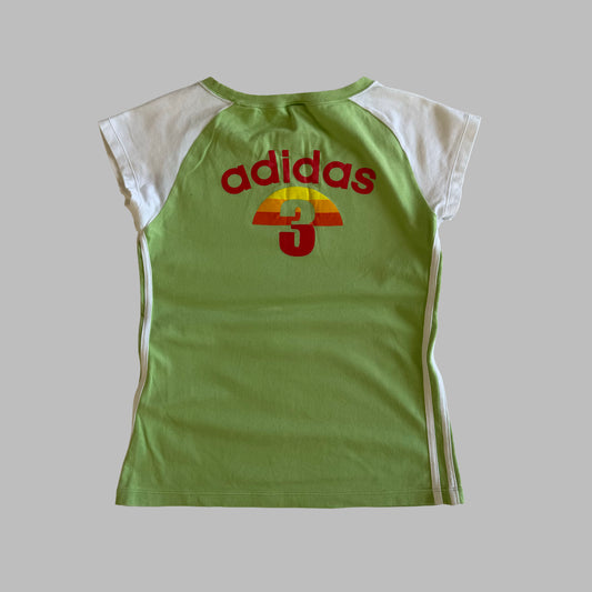 Y2K Adidas Three Stripe Raglan Baby Tee - M