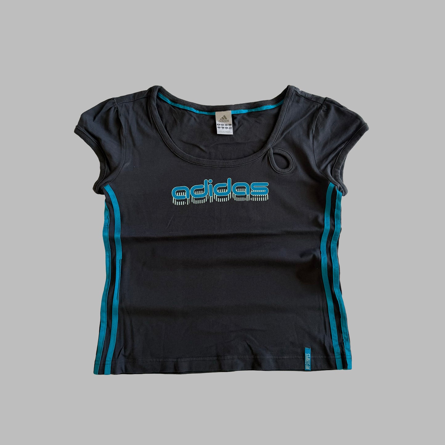 Y2K Adidas Round Neck Spell Out Tee - M