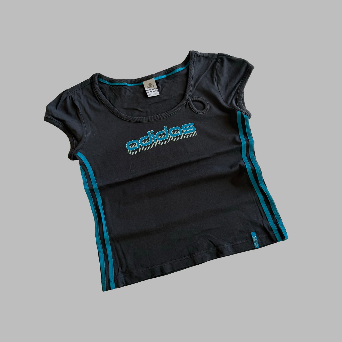 Y2K Adidas Round Neck Spell Out Tee - M