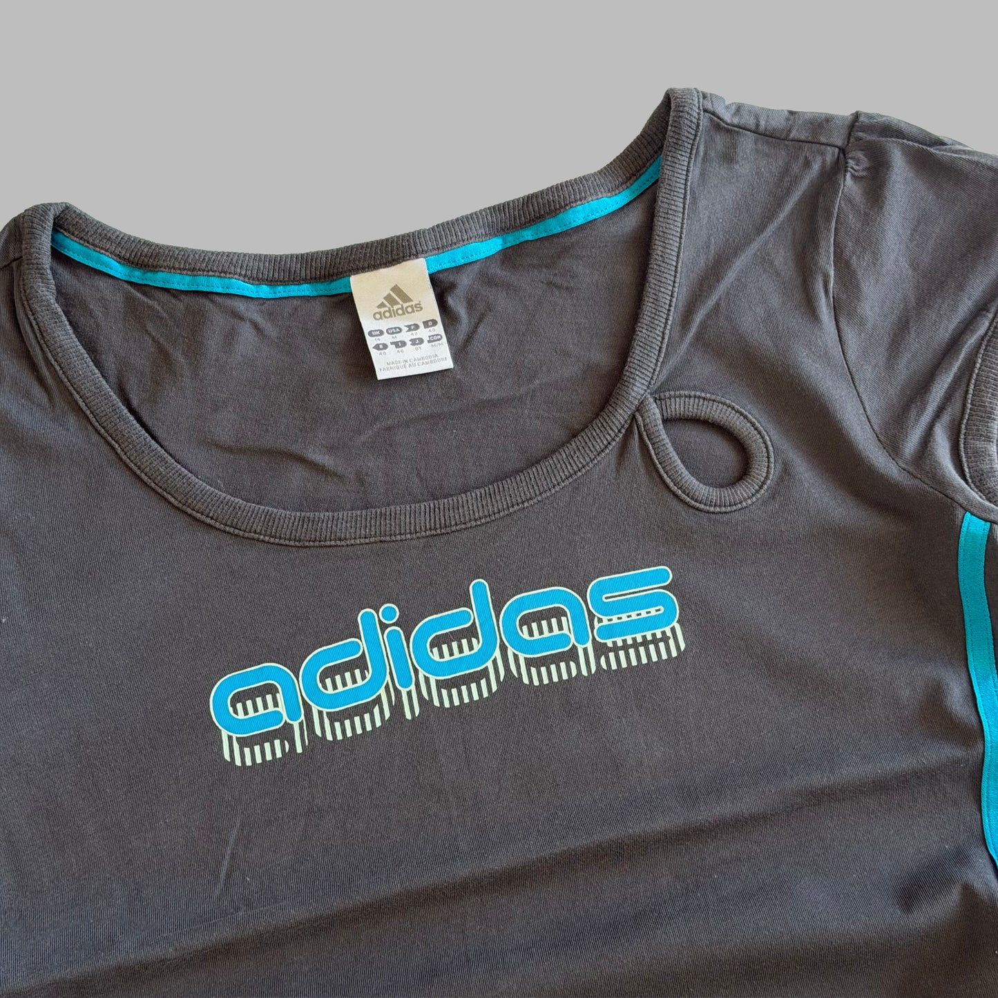 Y2K Adidas Round Neck Spell Out Tee - M