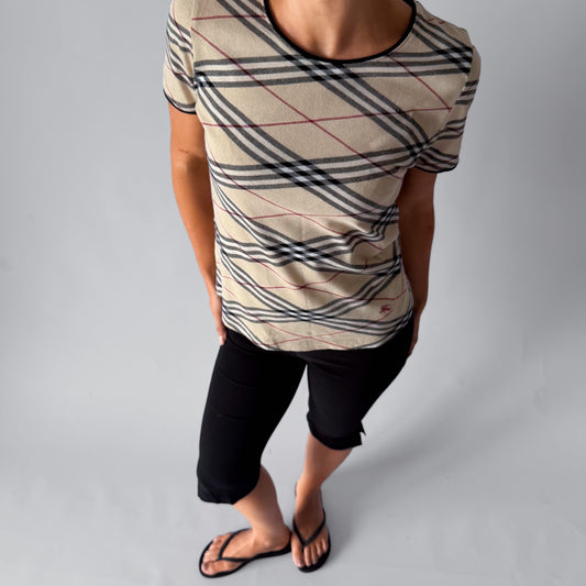 Y2K Burberry Nova Check T-Shirt - L