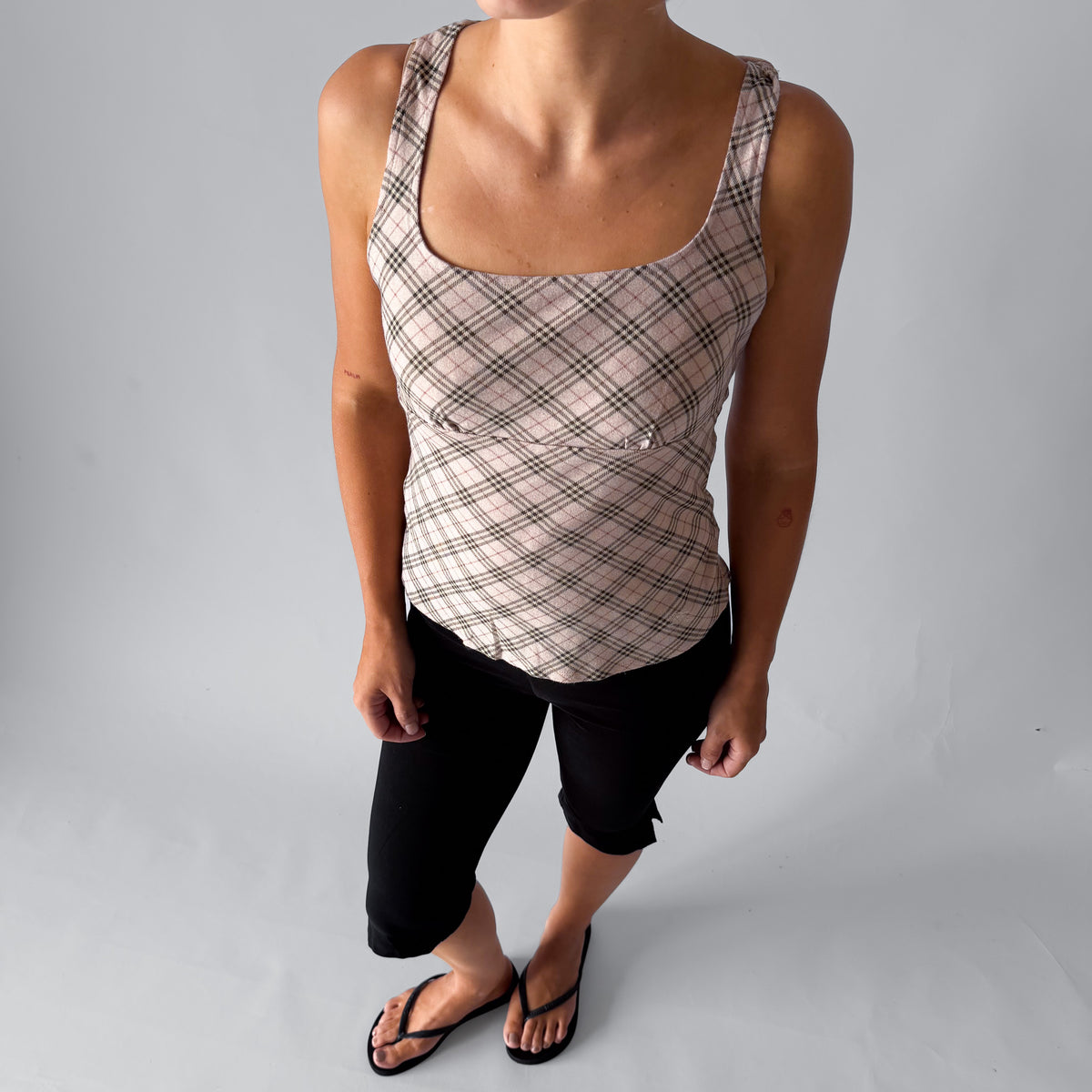 Y2K Burberry Blue Label Nova Check Tie-Neck Halter Top - S/M