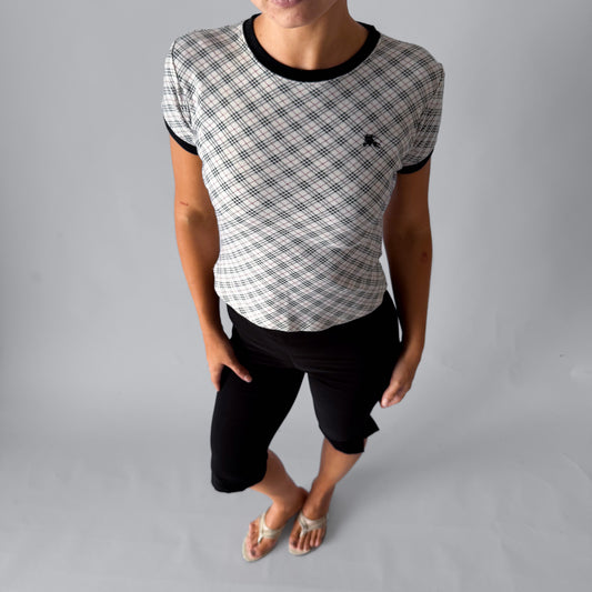 Y2K Burberry Nova Check Ringer Top - M