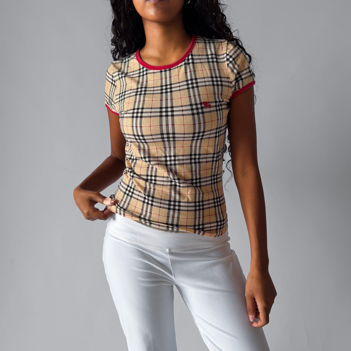 Y2K Burberry Nova Check Ringer Top - M