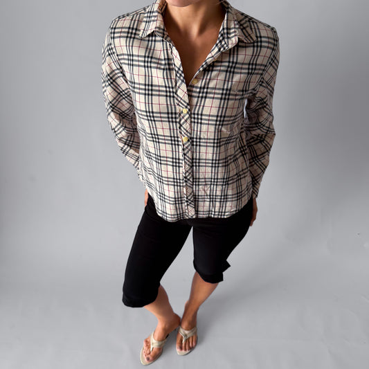 Y2K Burberry Nova Check Fitted Button Up Shirt - M