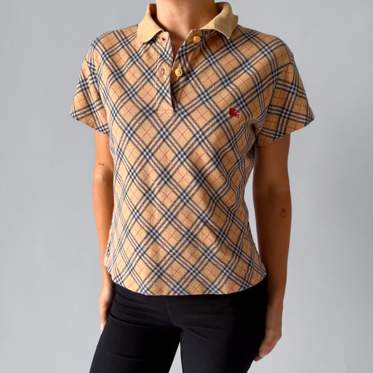90s Burberry Nova Check Polo Top - L