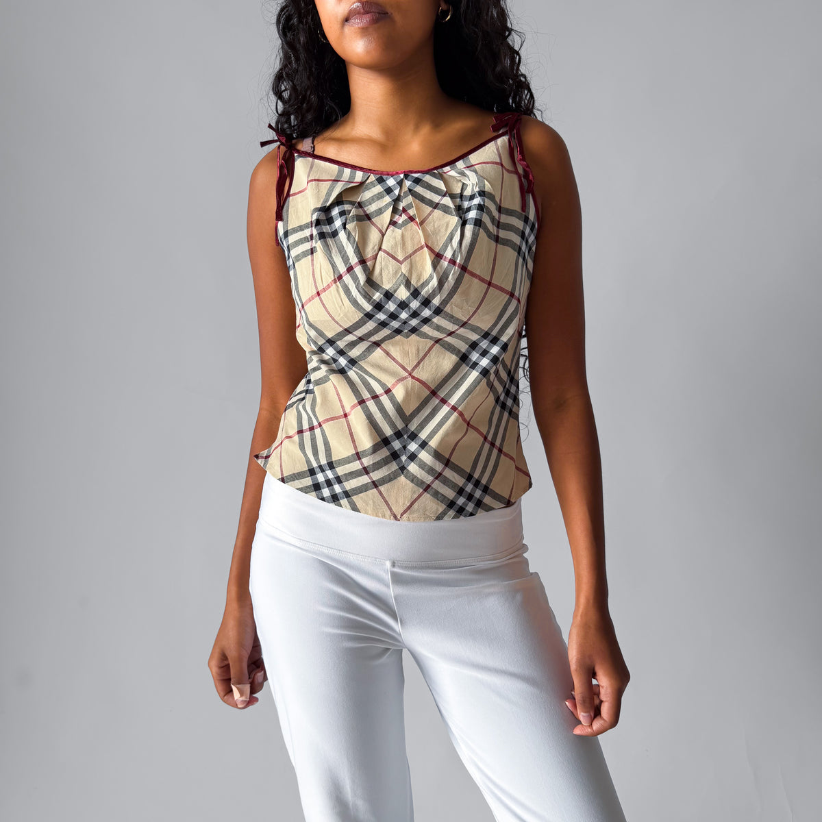 Y2K Burberry Blue Label Tie-Shoulder Cami Top - S