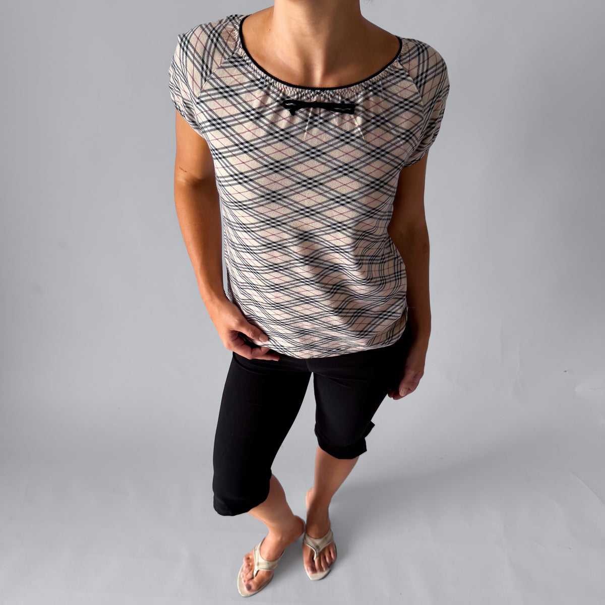 Y2K Burberry Nova Check Cap Sleeve Top - M