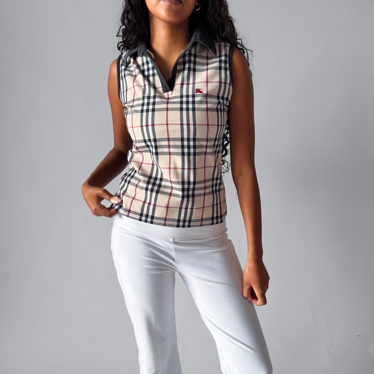 Y2K Burberry Nova Check Polo Top - M/L