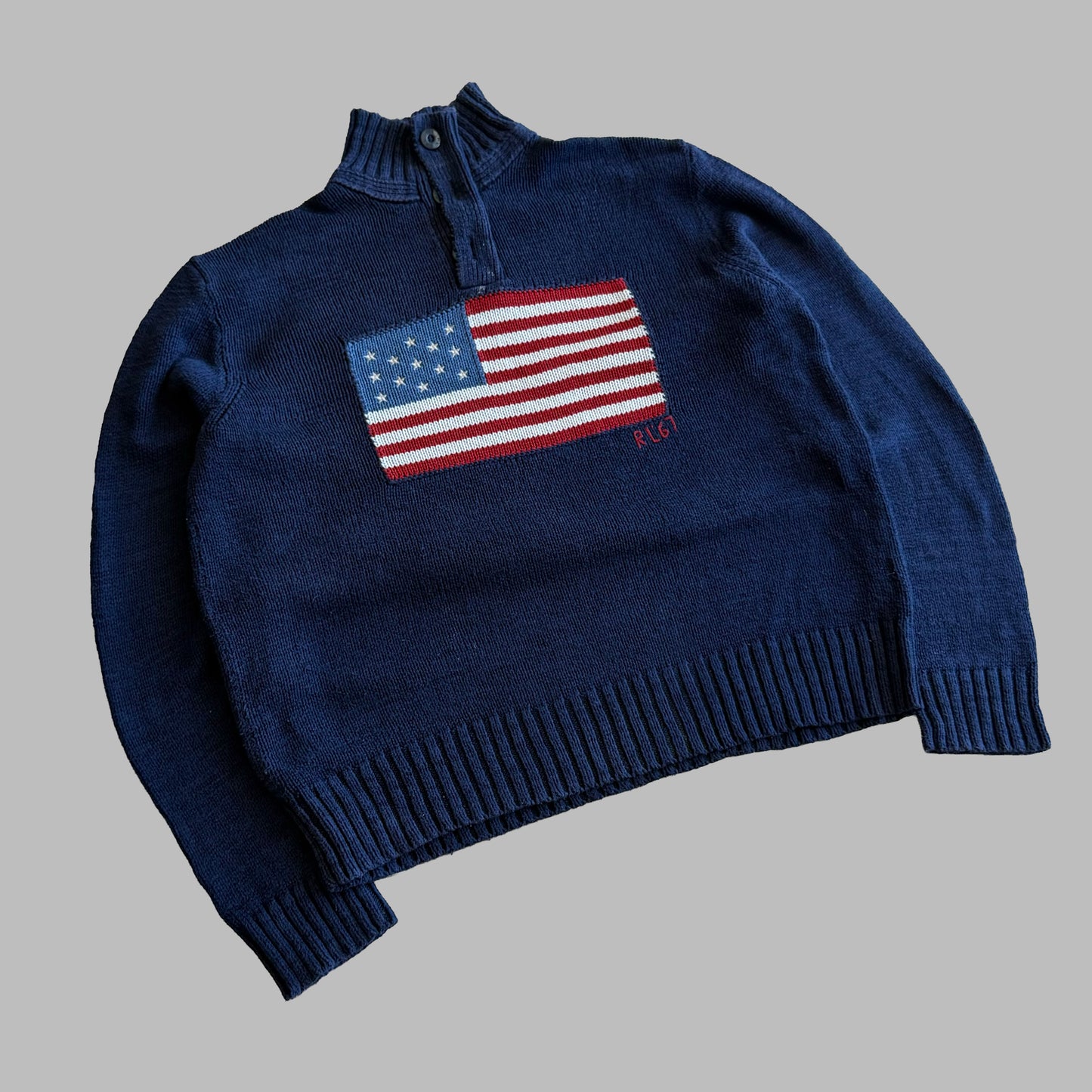 90s Ralph Lauren  Flag Henley Knit - L