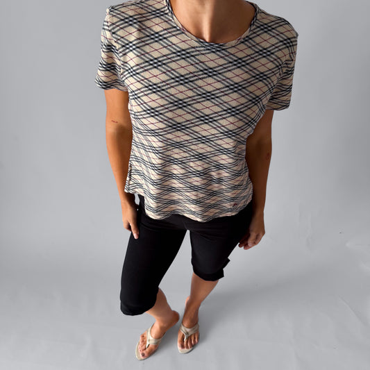 Y2K Burberry Nova Check Fitted Top - L/XL