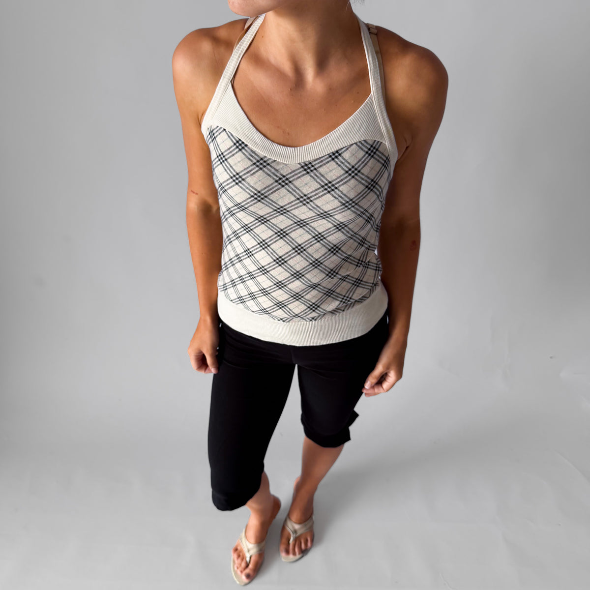Y2K Burberry Blue Label Nova Check Halter Top - S