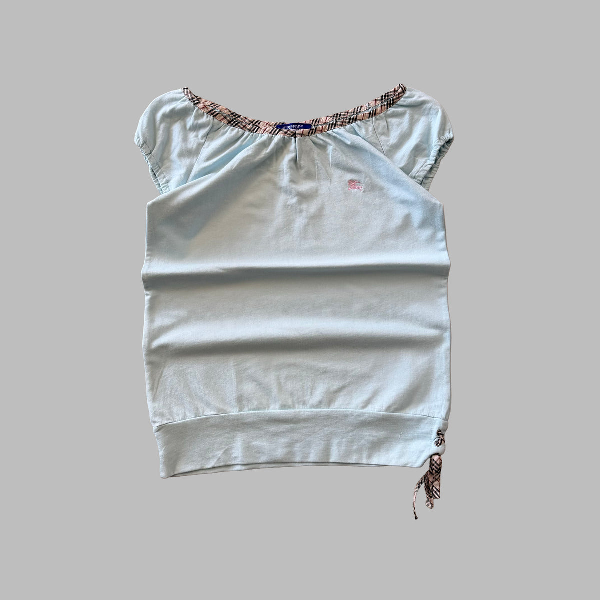 Y2K Burberry Nova Check Trim Boat Neck Top - M