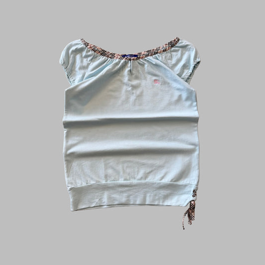 Y2K Burberry Nova Check Trim Boat Neck Top - M
