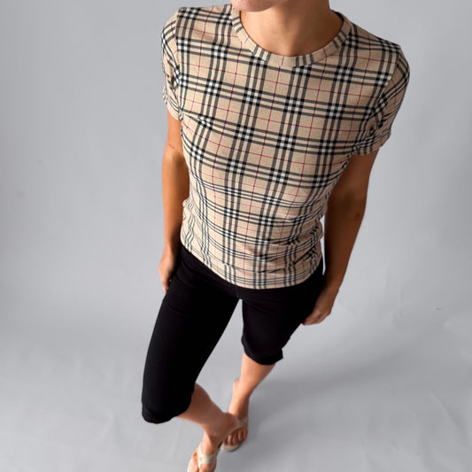 Y2K Burberry Nova Check Fitted Top - M
