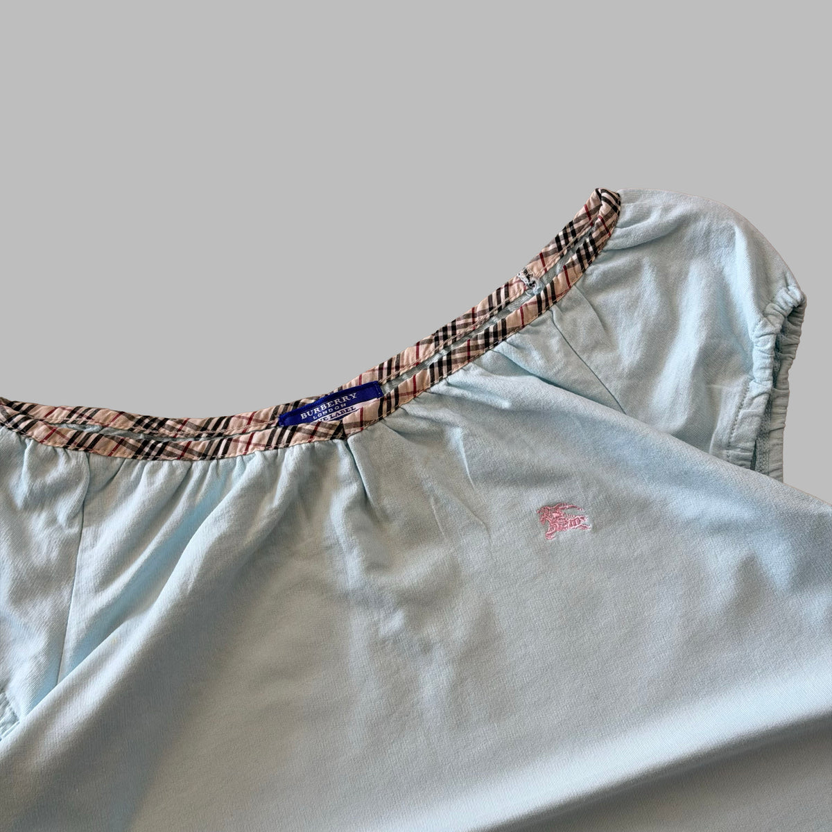 Y2K Burberry Nova Check Trim Boat Neck Top - M
