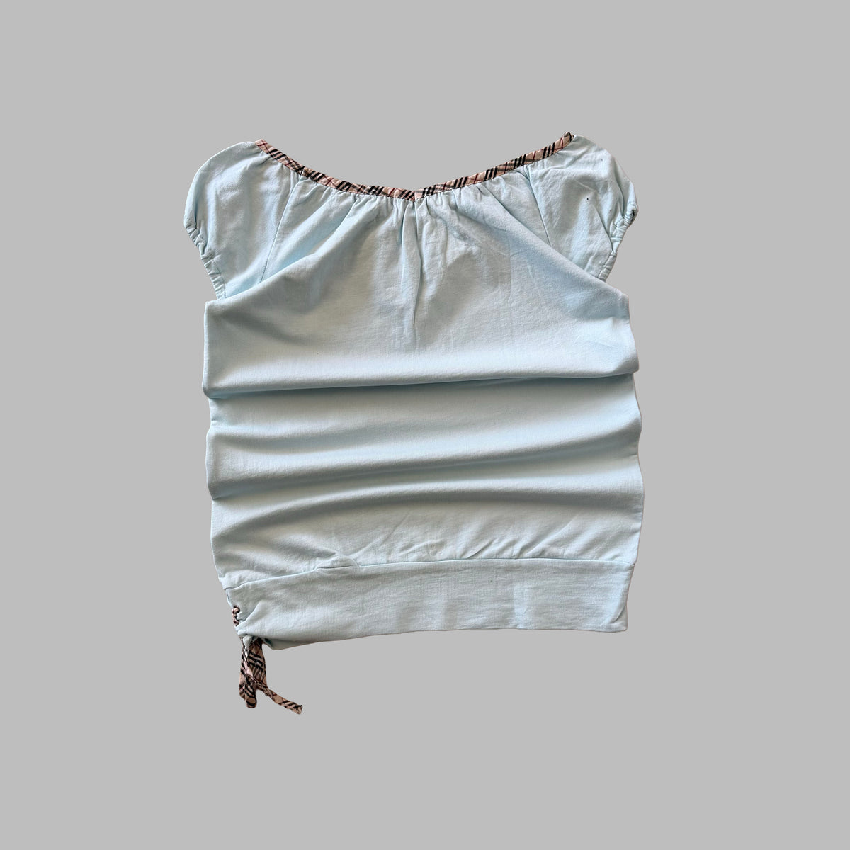 Y2K Burberry Nova Check Trim Boat Neck Top - M