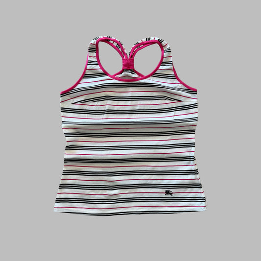 Y2K Burberry Blue Label Striped Racerback Top - M