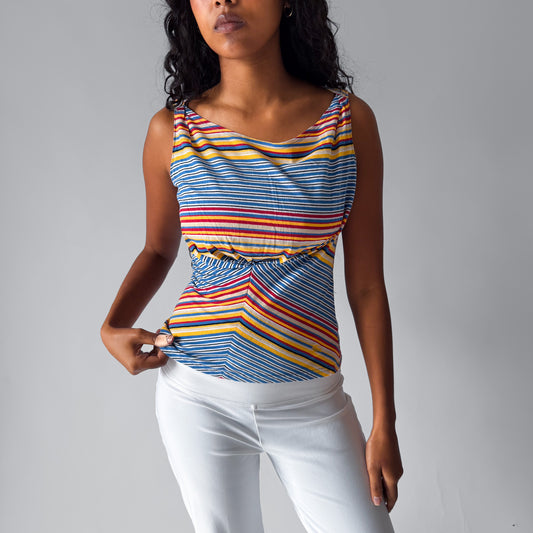 Y2K Burberry Blue Label Striped Ruched Front Top - S/M