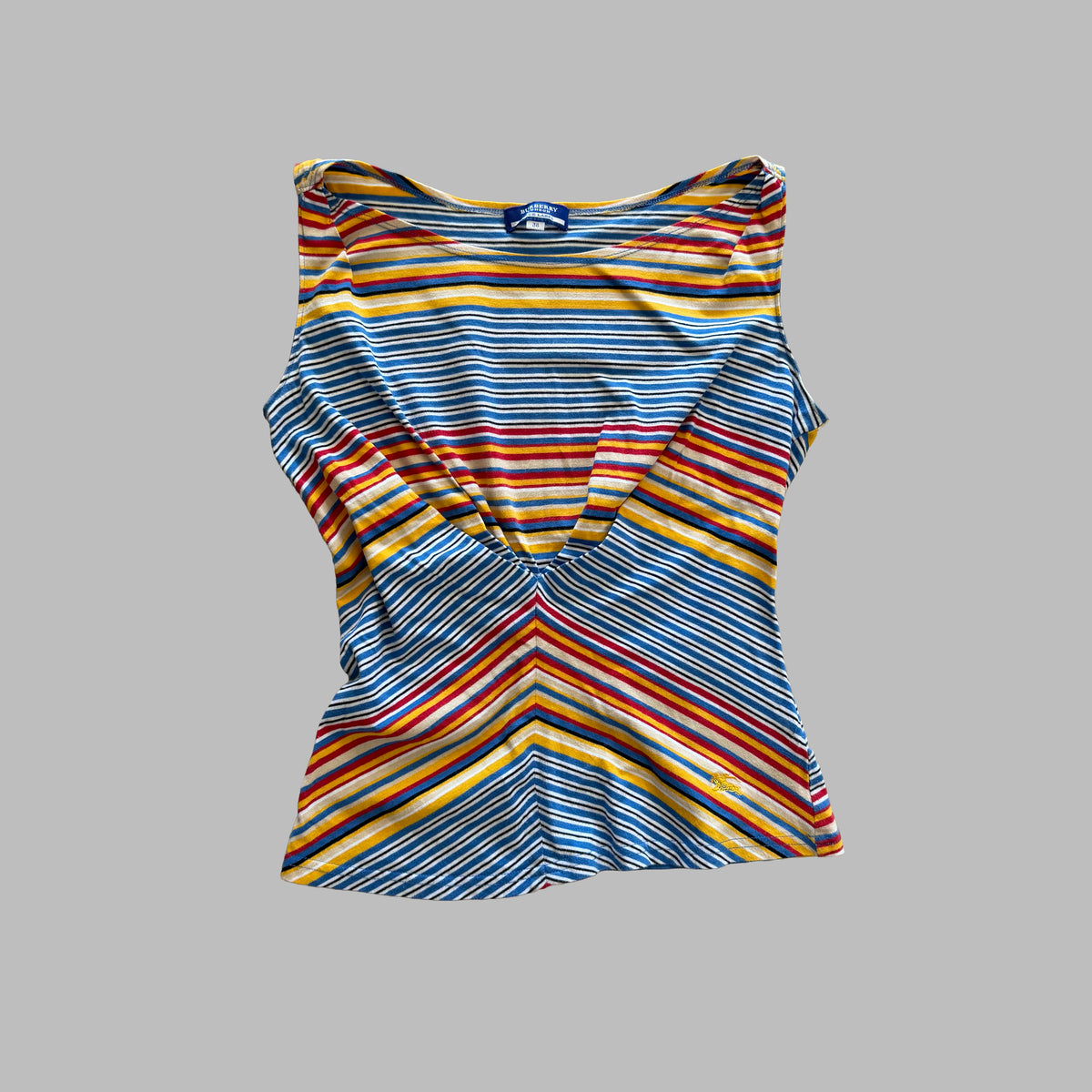 Y2K Burberry Blue Label Striped Ruched Front Top - S/M