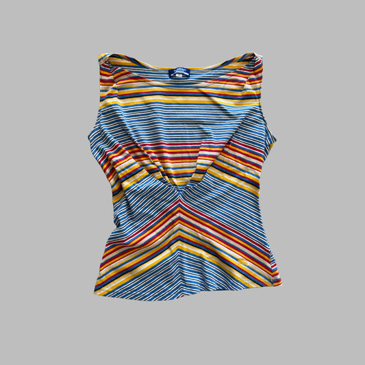 Y2K Burberry Blue Label Striped Ruched Front Top - S/M