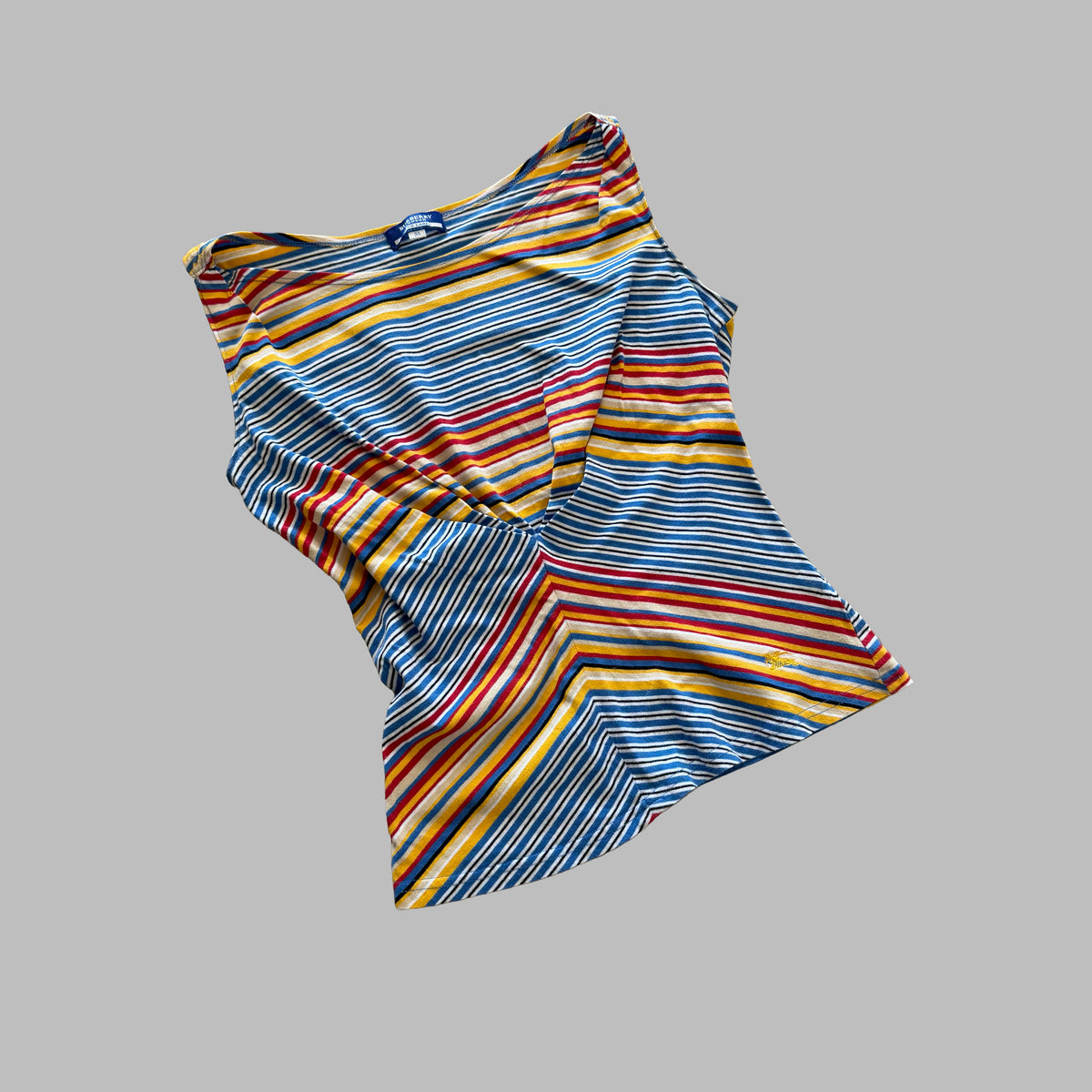 Y2K Burberry Blue Label Striped Ruched Front Top - S/M