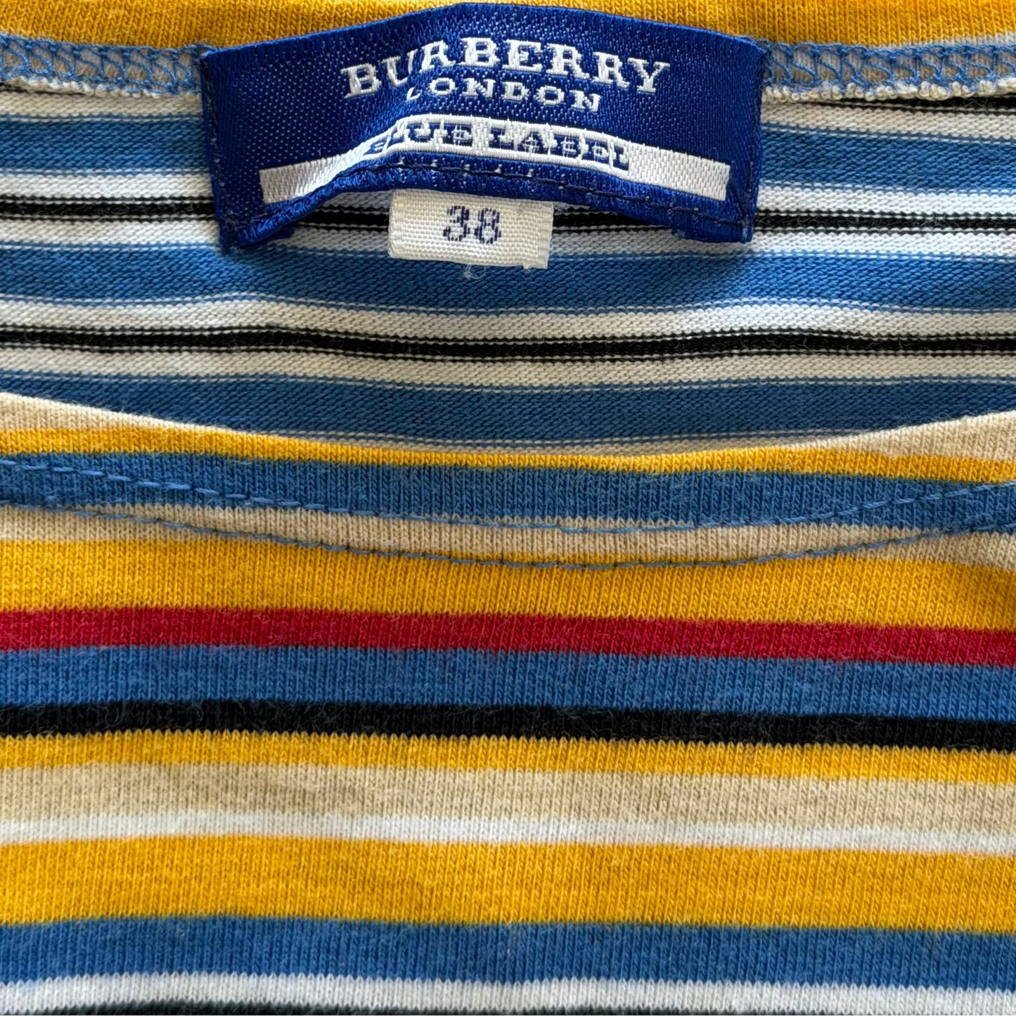 Y2K Burberry Blue Label Striped Ruched Front Top - S/M