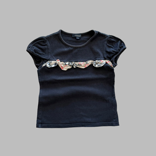 Y2K Burberry Nova Check Ruffle Cap Sleeve Top - XS