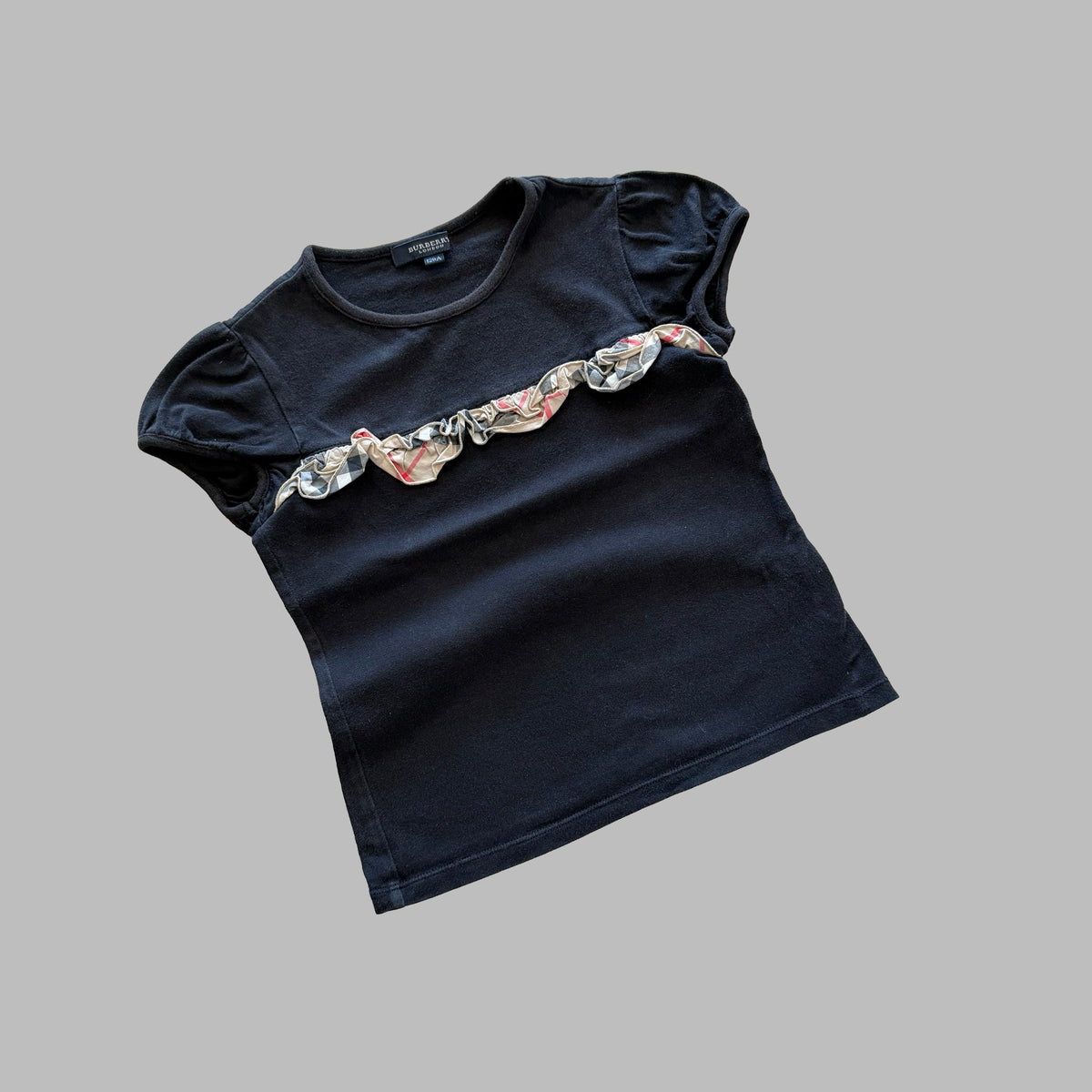 Y2K Burberry Nova Check Ruffle Cap Sleeve Top - XS