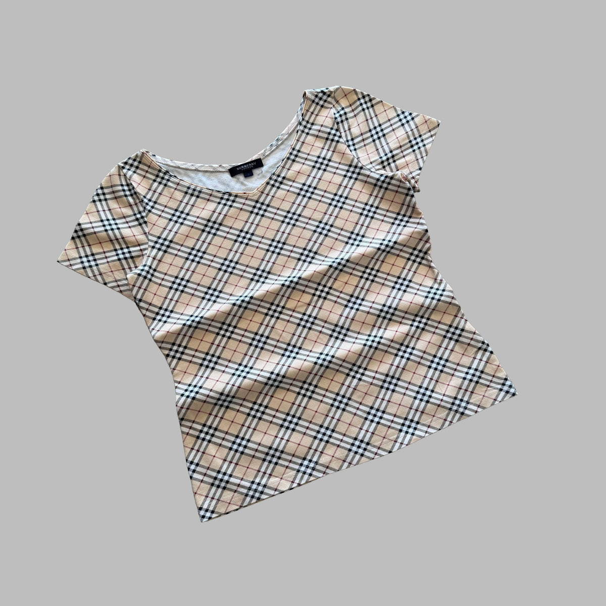 Y2K Burberry Nova Check V-Neck Top - M