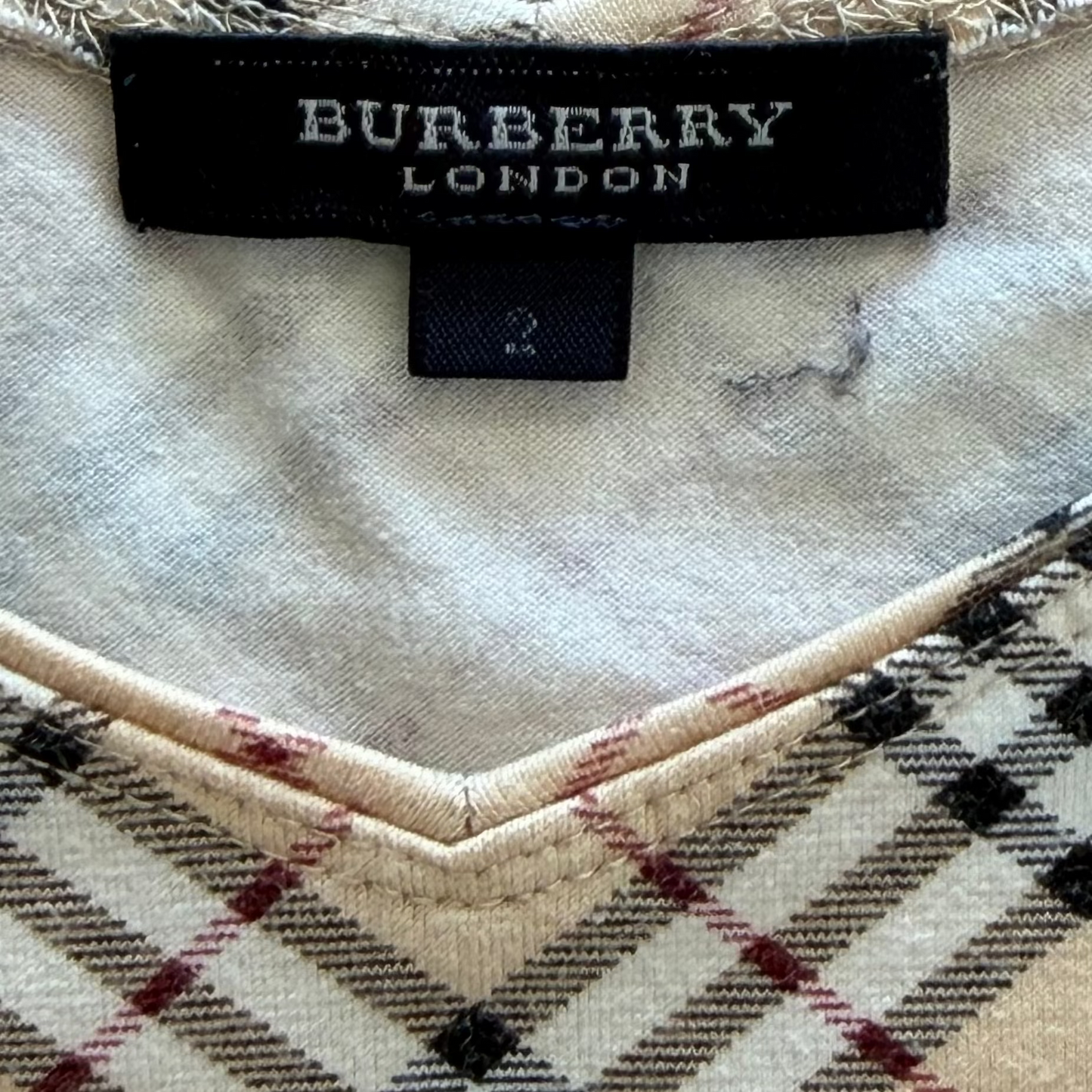Y2K Burberry Nova Check V-Neck Top - M