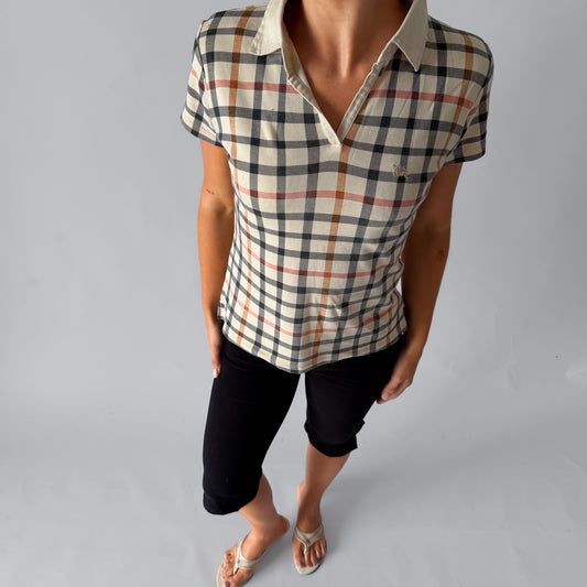 Y2K Burberry Nova Check Fitted Polo - L
