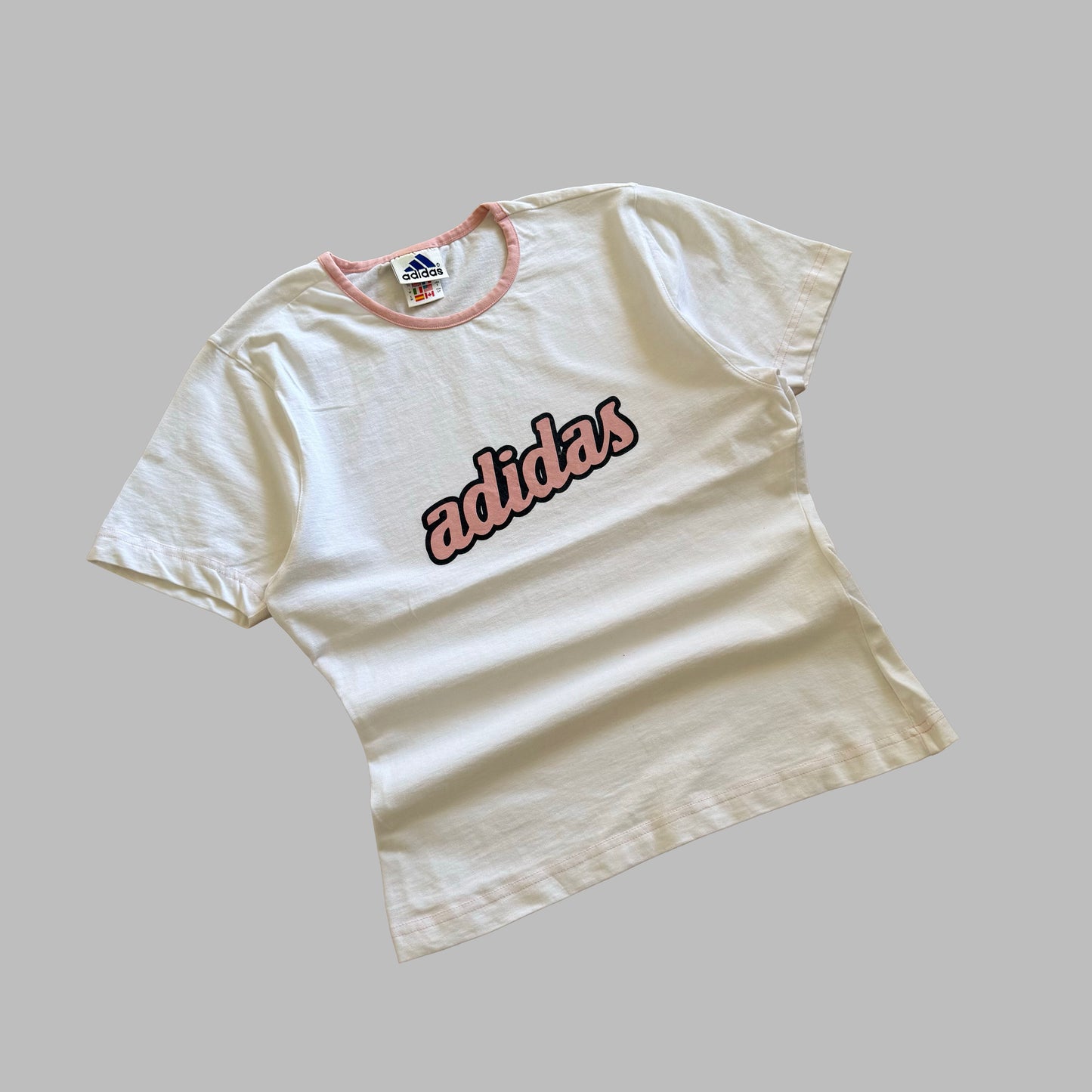 90s Adidas Spell Out Synched Baby Tee - M