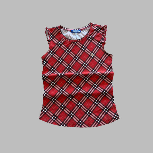 Y2K Burberry Blue Label Ruffle Cap Sleeve Top - S