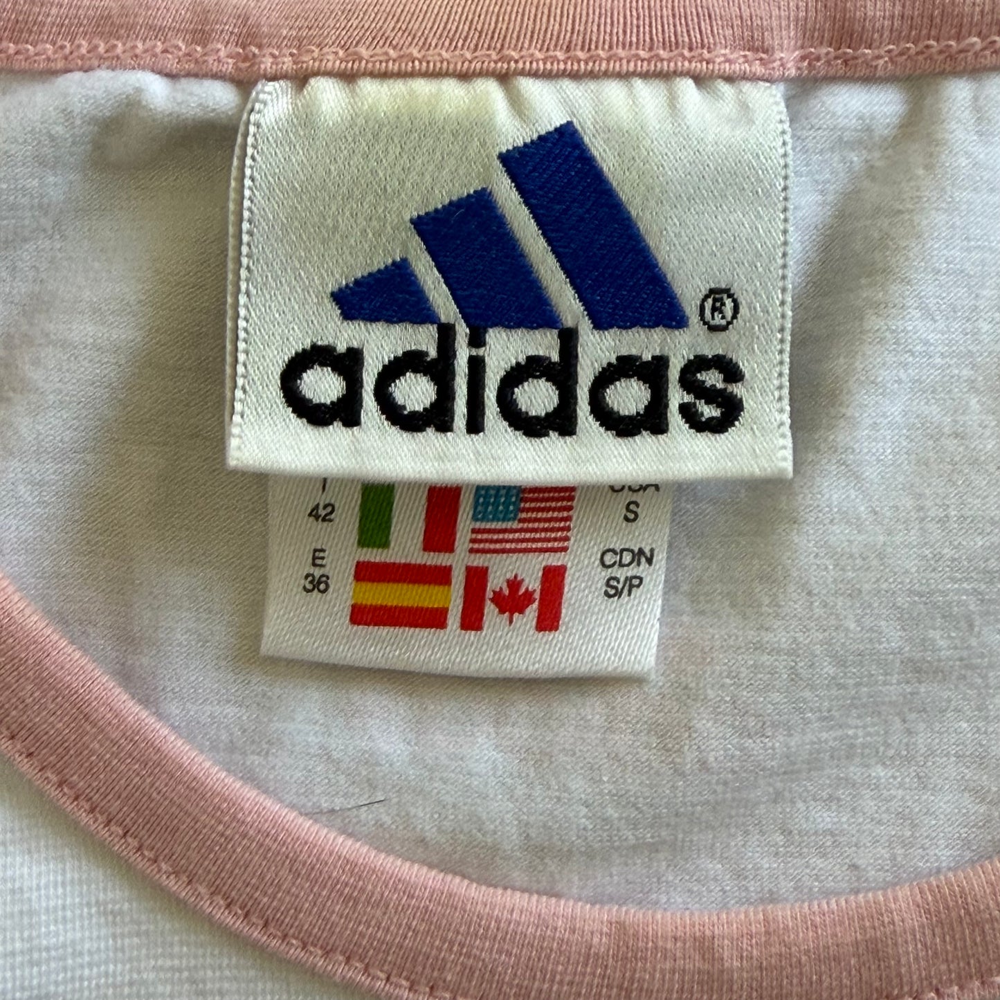 90s Adidas Spell Out Synched Baby Tee - M