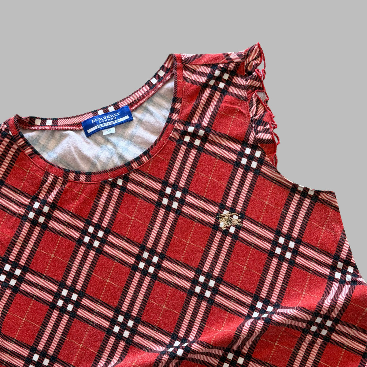 Y2K Burberry Blue Label Ruffle Cap Sleeve Top - S