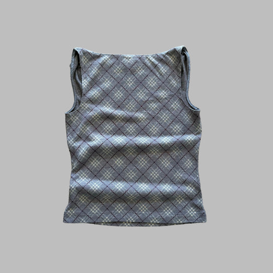 Y2K Burberry Blue Label Check Boat Neck Top - S/M