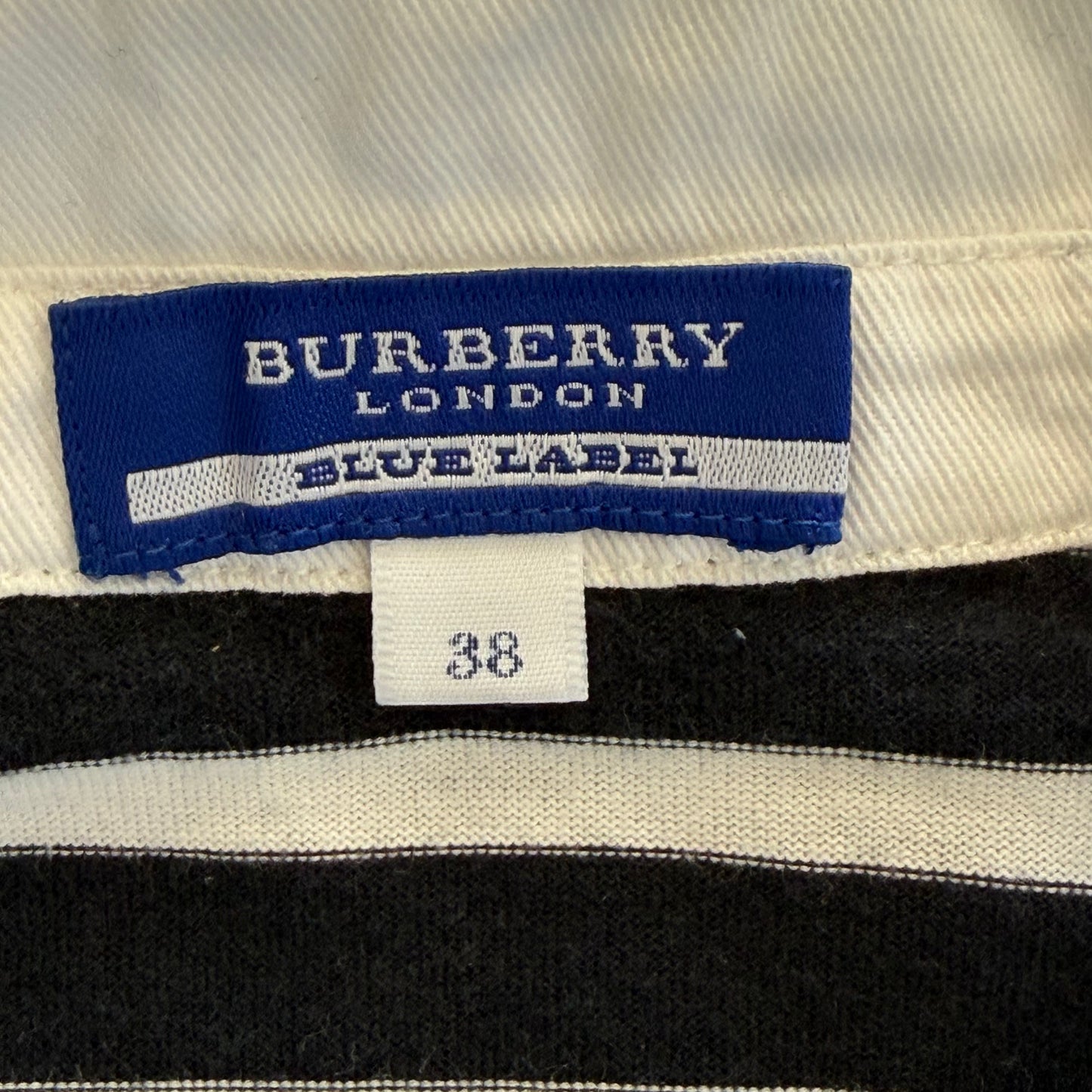 Y2K Burberry Blue Label Striped Lace Up Polo Top - M